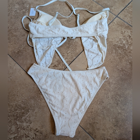 Samiol Medium NWT Beige Cutout Lace-Up Tankini Swimsuit - Picture 5 of 5